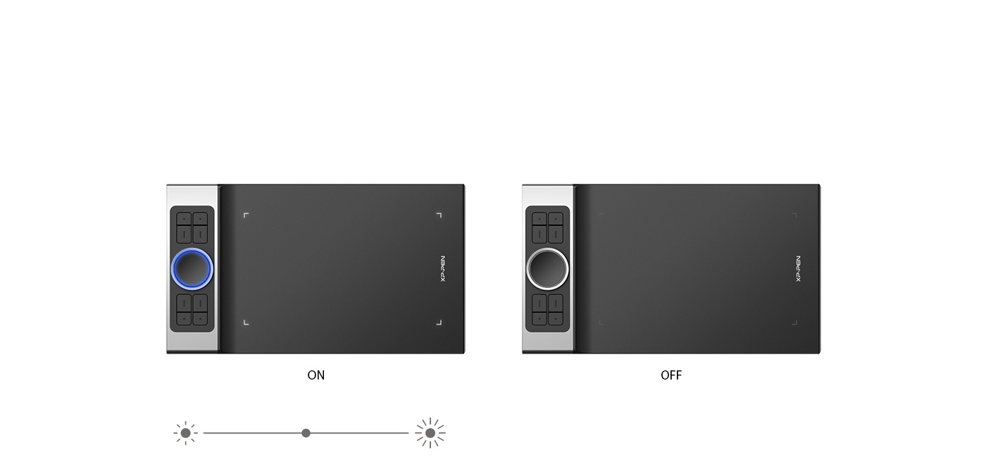 XP-Pen Deco Pro art tablet roller wheel comes equipped with an indicator light and adjustable brightness level